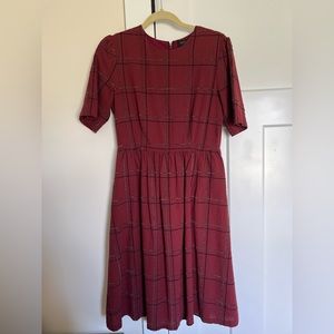ROOLEE burgundy plaid knee-length dress size S